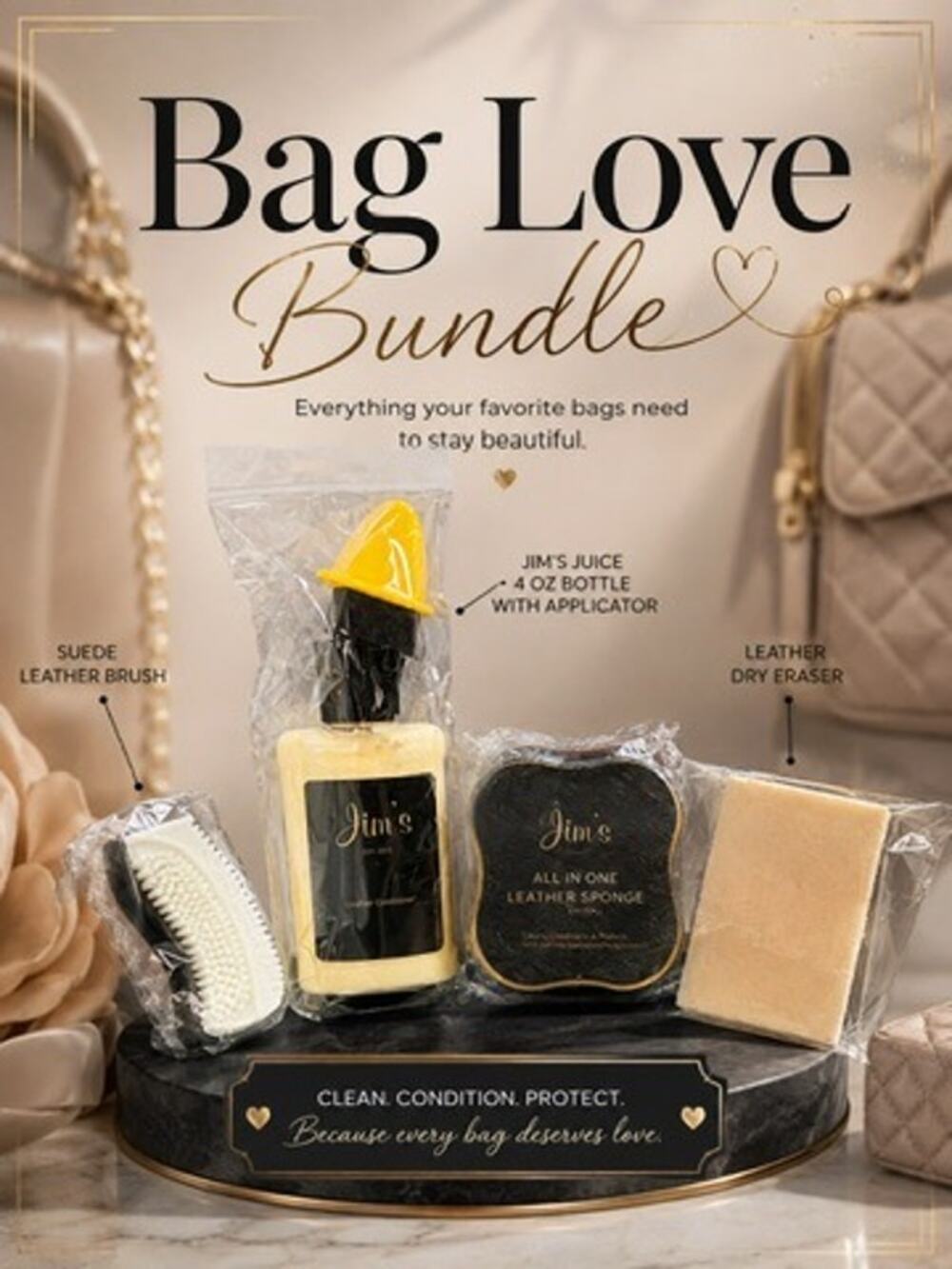 Jim's Juice Bag Love Bundle*Jim's Juice*Suede Brush*Dry Eraser*Jims Juice Sponge